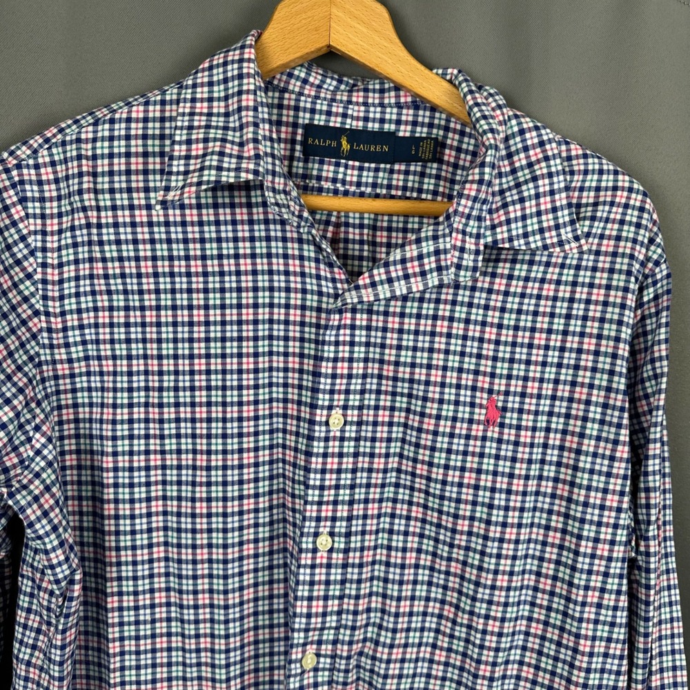 Ralph Lauren Mens Large Blue Pink Gingham Check Long Sleeve Button Down Shirt - Picture 5 of 9